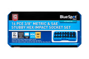 Blue Spot Tools 16 PCE 3/8" Impact Stubby Hex Sockets