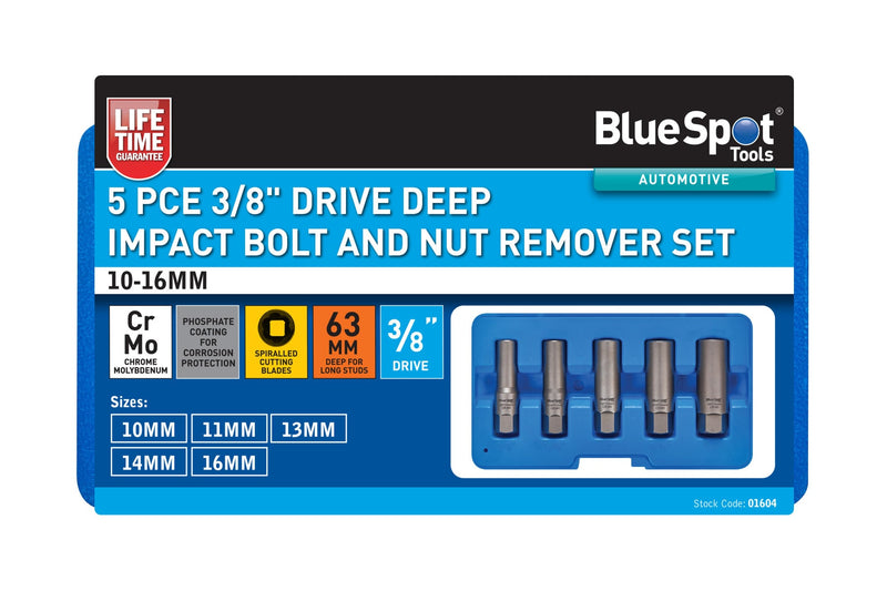 Blue Spot Tools 5 PCE 3/8" Drive Deep Impact Bolt And Nut Remover Set (10-16mm)