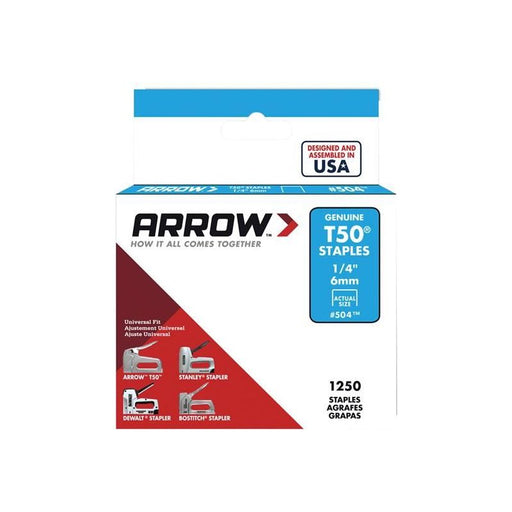 Arrow T50 Staples 6mm (1/4in) (Box 1250) Arrow - RockBottom Northampton 