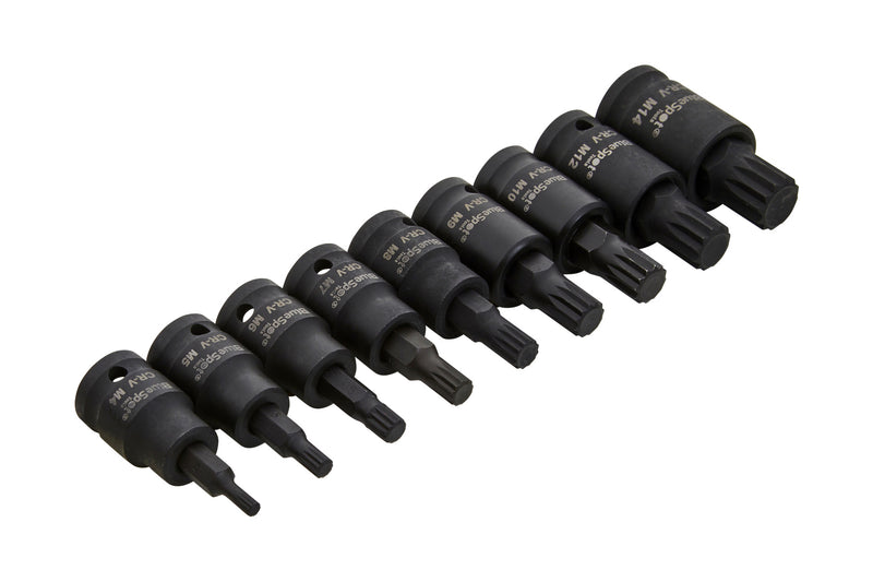 Blue Spot Tools 9 PCE 3/8" Impact Spline Bit Sockets (M4-M14)