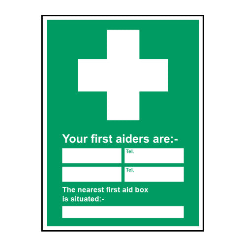 First aid Your first aiders are: -SAV (450 x 600mm)