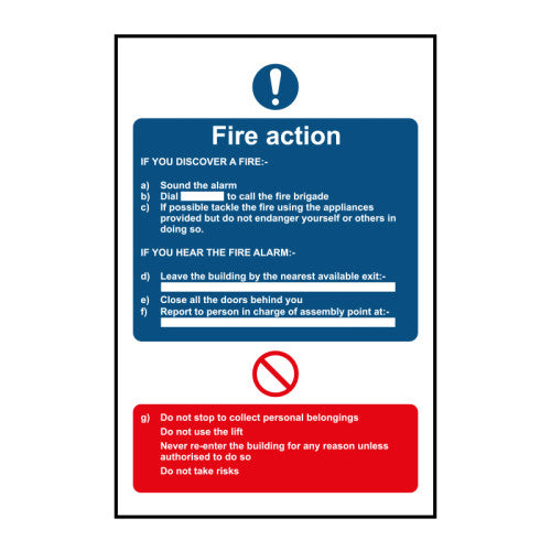 Fire action - Self Adhesive PP (200 x 300mm)