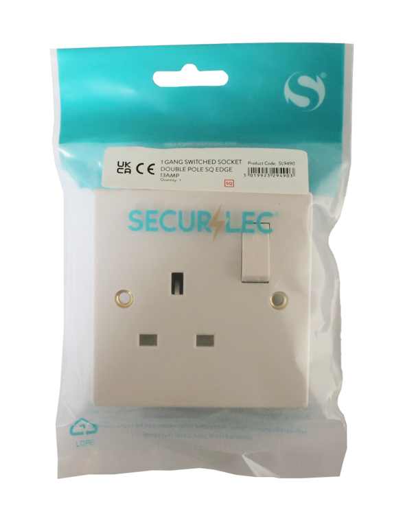 Securlec 1 Gang Switched Socket Double Pole Square Edge