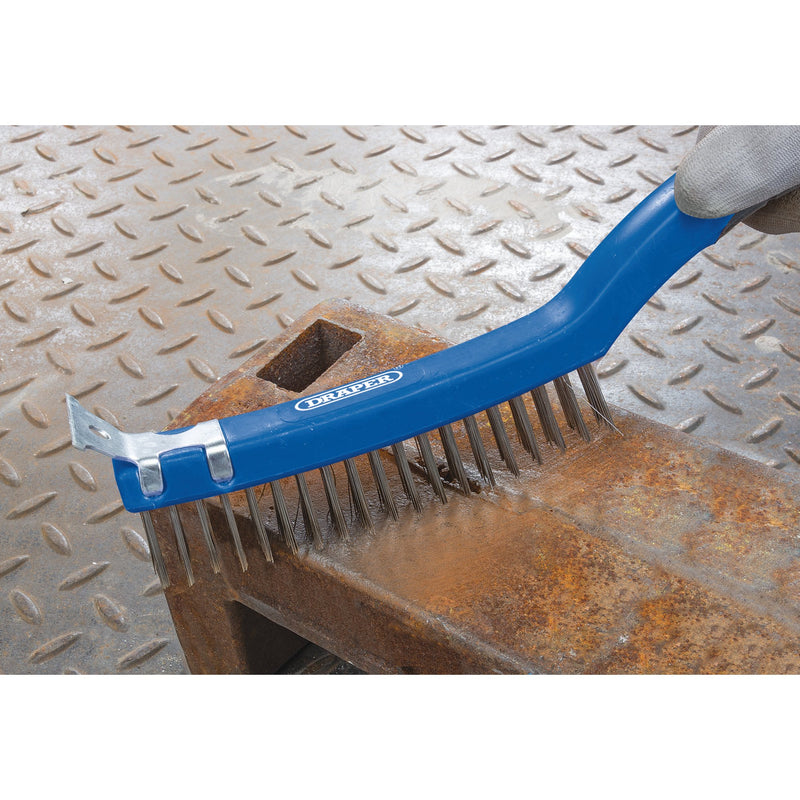 Draper 17180 3 Row Stainless Steel Wire Scratch Brush with Scraper, 350mm