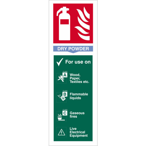 Dry Powder Fire Extinguisher Sign - Self Adhesive Vinyl - W300mm x H100mm