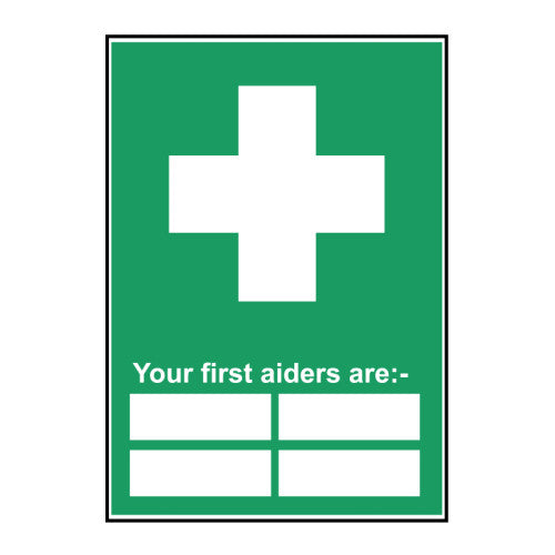 First aid Your first aiders are 1.2mm Recyclable PP (297 x 420mm)