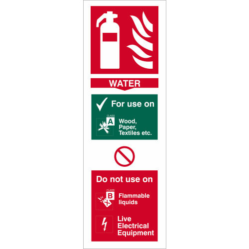 Water Fire Extinguisher Sign - Self Adhesive Vinyl - W300mm x H100mm