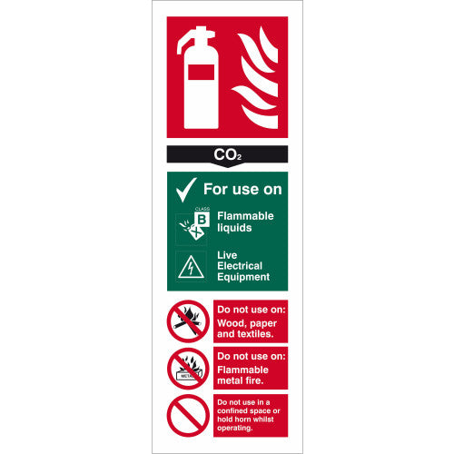 CO2 Fire Extinguisher Sign - 1.2mm Recyclable Polypropylene - W300mm x H100mm