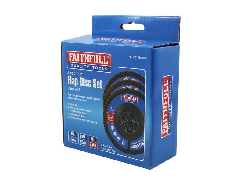 Faithfull Zirconia Abrasive Jumbo Flap Disc 115 x 22mm 40 Grit (3 Pack) Faithfull - RockBottom Northampton