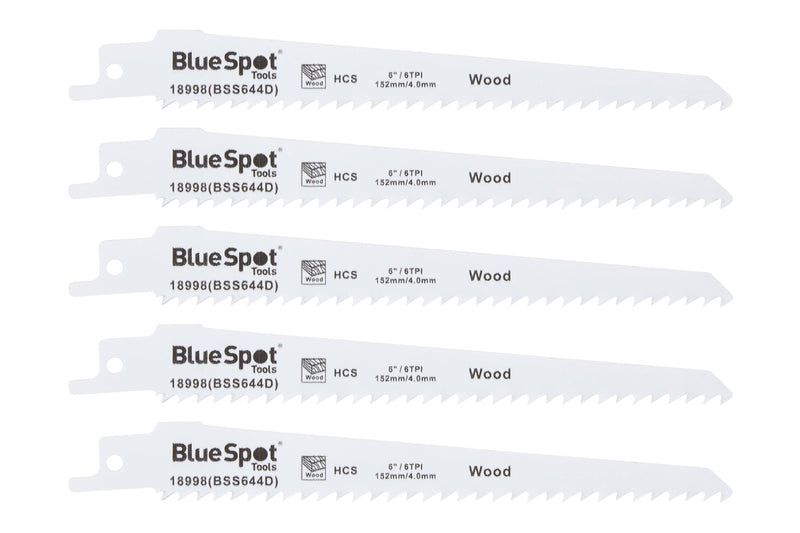 Blue Spot Tools 5 PCE 152mm Wood Cutting Recip Blade 3TPO