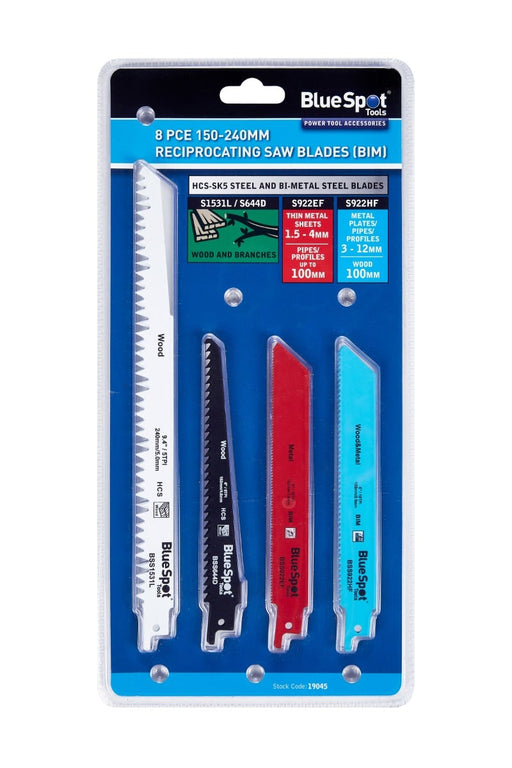 Blue Spot Tools 8 PCE 150-240mm Reciprocating Saw Blades (BIM)