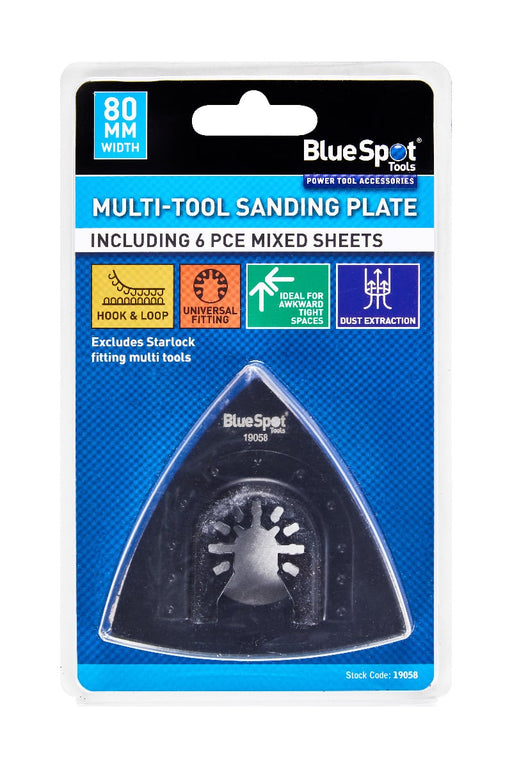 Blue Spot Tools 80mm Multi-Tool Sanding Plate Including 6 PCE Mixed Sheets