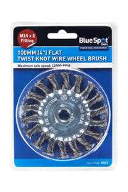 Blue Spot Tools 100mm (4") M14 x 2 Flat Twist Knot Wire Wheel Brush