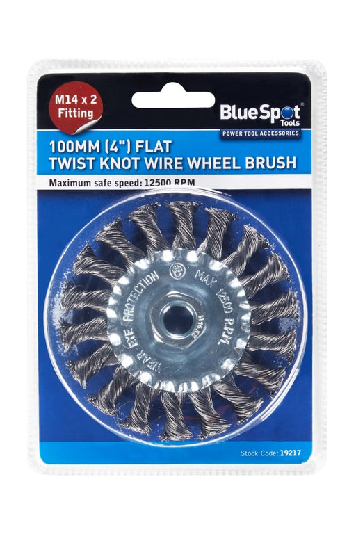 Blue Spot Tools 100mm (4") M14 x 2 Flat Twist Knot Wire Wheel Brush