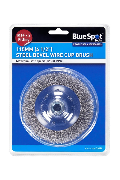 Blue Spot Tools 115mm (4 1/2") M14 x 2 Steel Bevel Wire Cup Brush