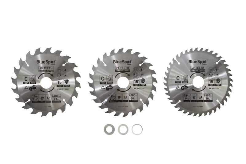 Blue Spot Tools 3 PCE x 30mm TCT Circular Saw Blades (20, 24 & 40 Teeth)
