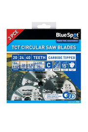 Blue Spot Tools 3 PCE x 30mm TCT Circular Saw Blades (20, 24 & 40 Teeth)