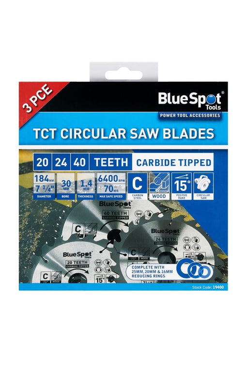 Blue Spot Tools 3 PCE x 30mm TCT Circular Saw Blades (20, 24 & 40 Teeth)