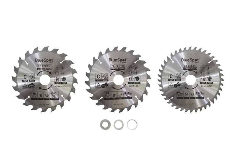 Blue Spot Tools 3 PCE x 30mm TCT Circular Saw Blades (20, 24 & 40 Teeth)