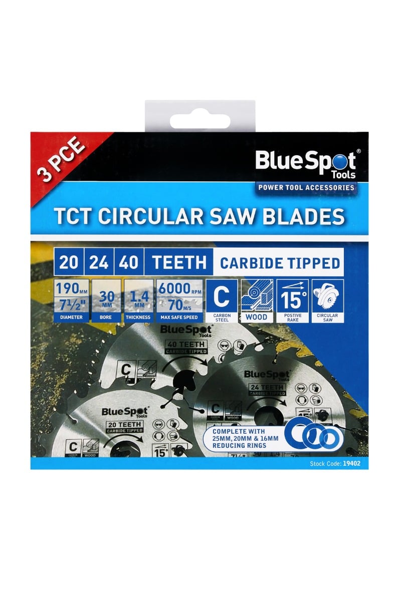 Blue Spot Tools 3 PCE x 30mm TCT Circular Saw Blades (20, 24 & 40 Teeth)
