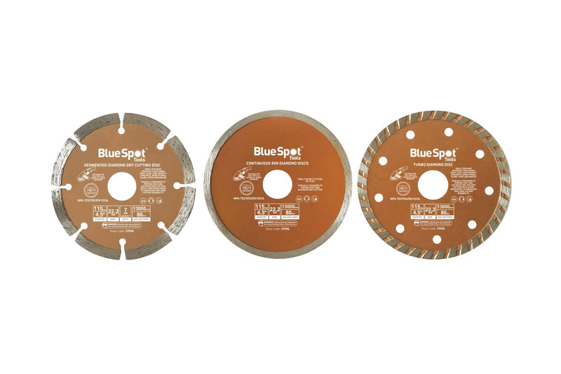 Blue Spot Tools 3 PCE 115mm (4.5") Diamond Cutting Disc Set