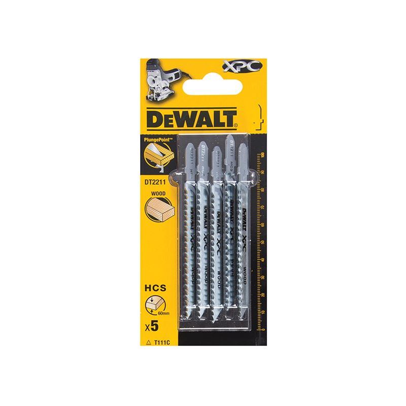 Dewalt Power Tools XPC HCS Wood Jigsaw Blades Pack of 5 T111C DeWALT Power Tools - RockBottom Northampton
