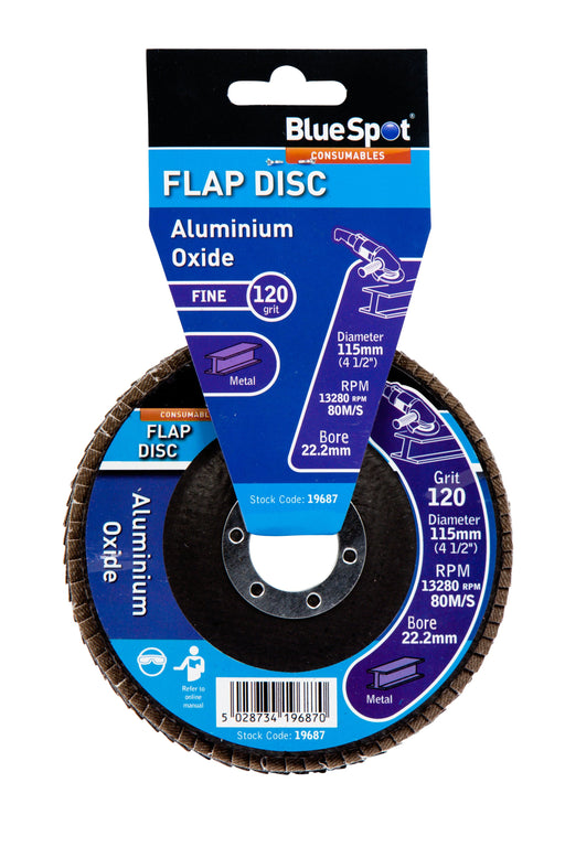 Blue Spot Tools 115mm (4.5") Aluminium Oxide Flap Disc (Header Card)