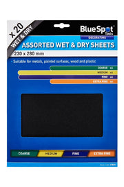 Blue Spot Tools 20 PCE Assorted Wet And Dry Sandpaper Sheets