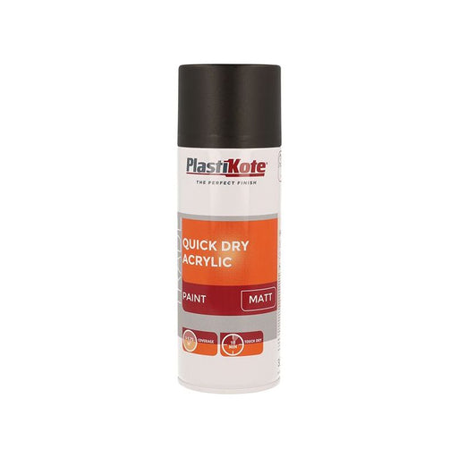 Plastikote Trade Quick Dry Acrylic Spray Paint Matt Black 400ml PlastiKote - RockBottom Nothampton