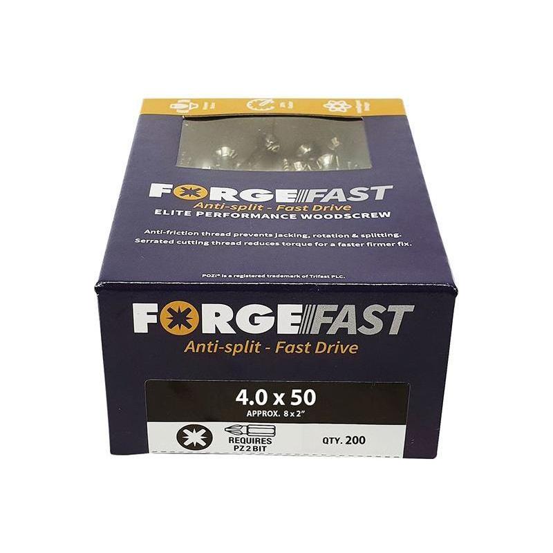 Forgefix ForgeFast Pozi Compatible Elite Performance Wood Screw ZY 4.0 x 50mm Box 200 ForgeFix - RockBottom Northampton