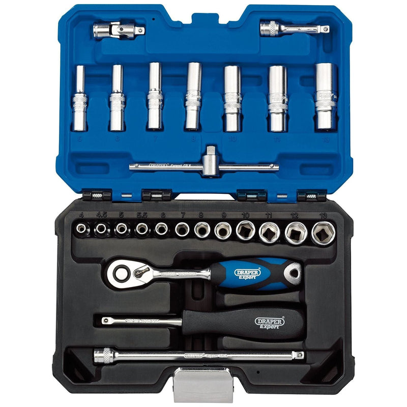 Draper Expert Metric Socket Set, 1/4" Sq. Dr., Blue (25 Piece) 16443 Draper - Town Tools 