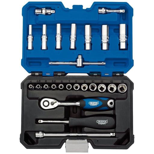 Draper Expert Metric Socket Set, 1/4" Sq. Dr., Blue (25 Piece) 16443 Draper - Town Tools 