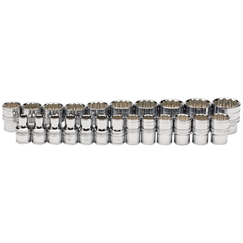 Draper Loose Metric Socket Set, 1/2" Sq. Dr., Polished Chrome (23 Piece) 34561 Draper - Town Tools 