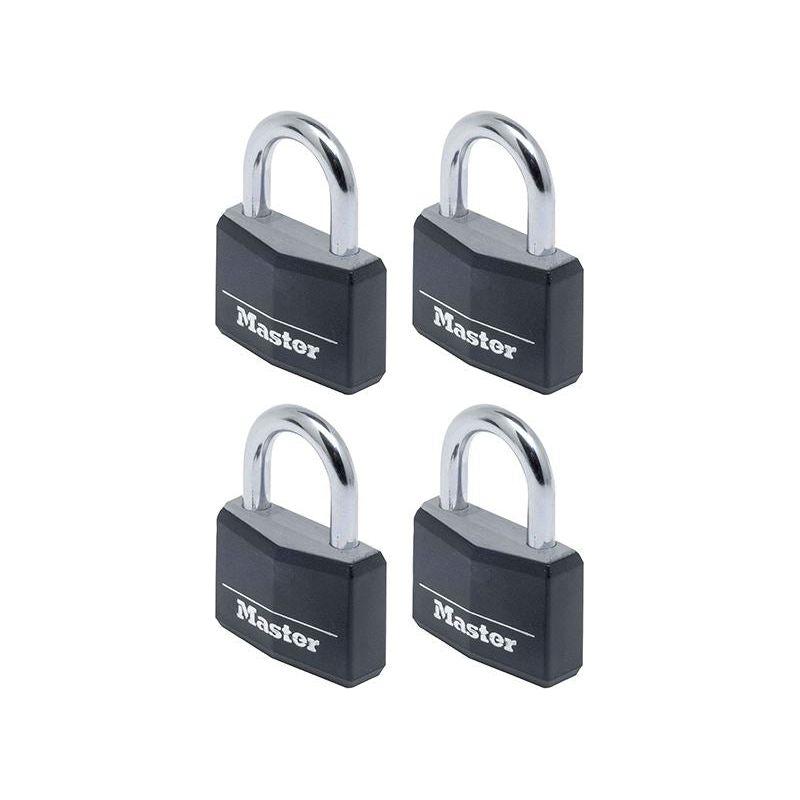 Master Lock Aluminium Black Vinyl Cover 40mm Padlock 4-Pin - Keyed Alike x 4 Master Lock - RockBottom Northampton