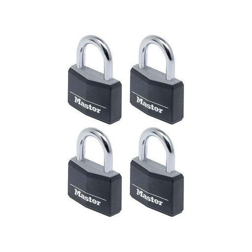 Master Lock Aluminium Black Vinyl Cover 40mm Padlock 4-Pin - Keyed Alike x 4 Master Lock - RockBottom Northampton