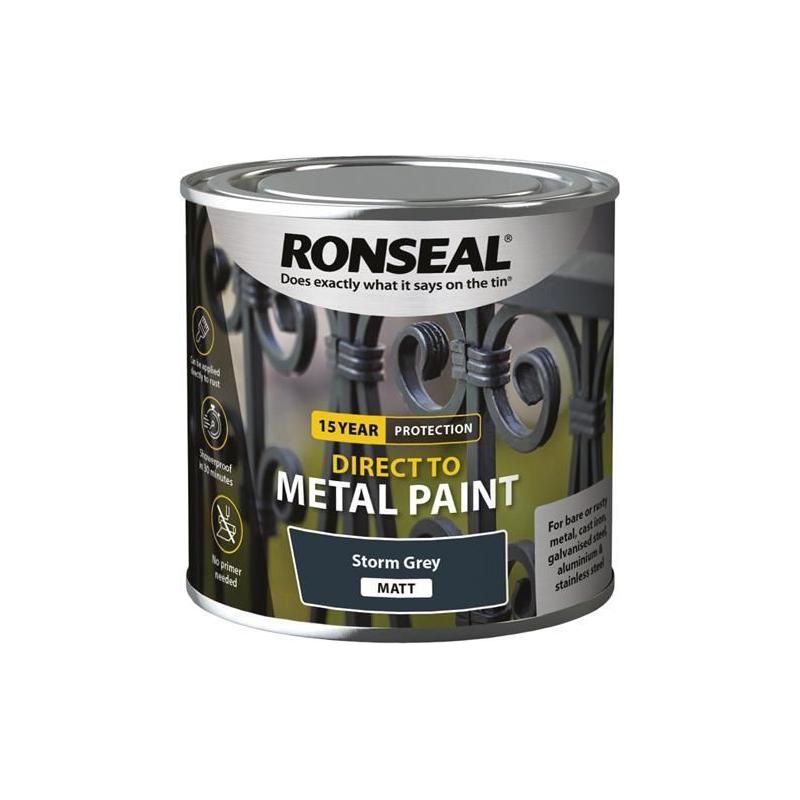 Ronseal Direct to Metal Paint Storm Grey Matt 250ml Ronseal - RockBottom Nothampton