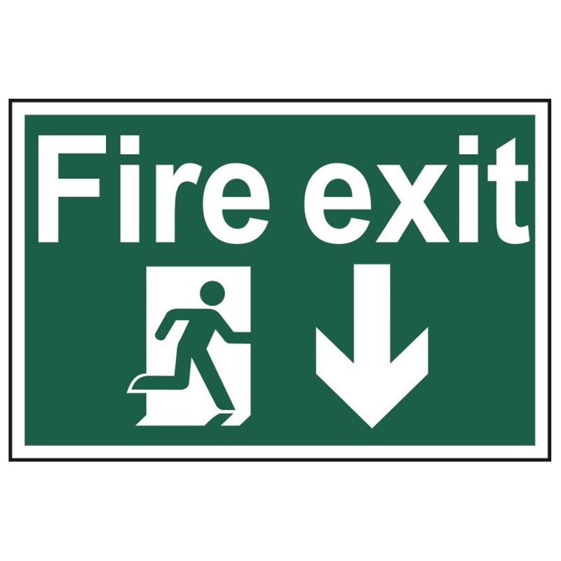 Scan Fire Exit Running Man Arrow Down - PVC Sign 300 x 200mm Scan - RockBottom Nothampton