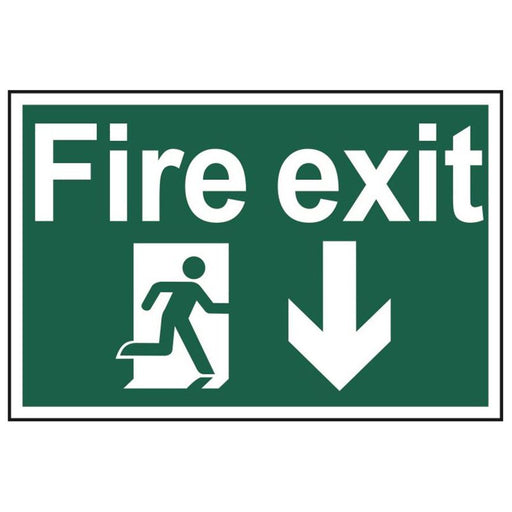 Scan Fire Exit Running Man Arrow Down - PVC Sign 300 x 200mm Scan - RockBottom Nothampton