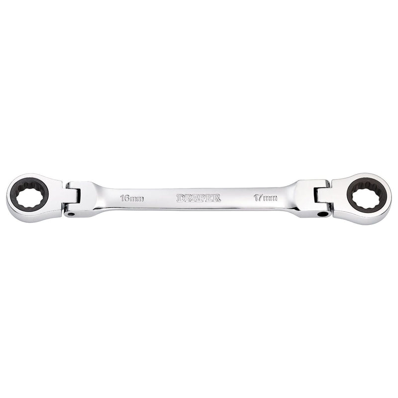 Draper HI-TORQ Metric Flexible Head Double Ring Ratchet Spanner, 16 x 17mm Draper - Town Tools