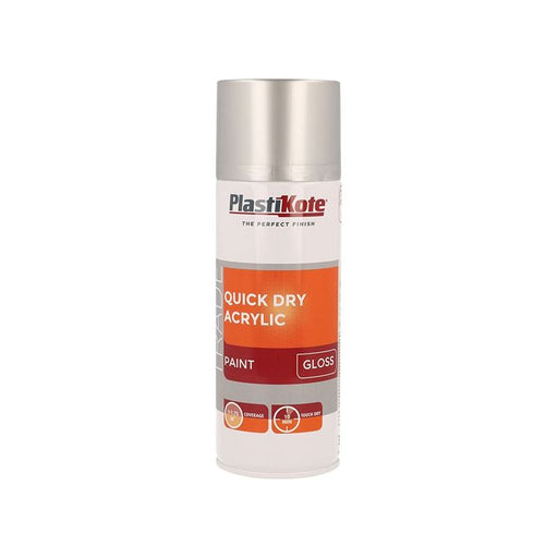 Plastikote Trade Quick Dry Acrylic Spray Paint Gloss Silver 400ml PlastiKote - RockBottom Nothampton