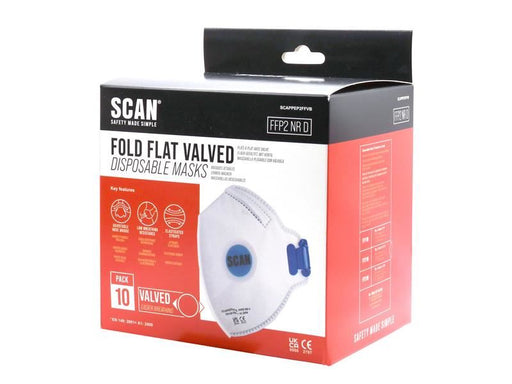 Scan Fold Flat Disposable Mask Valved FP2 Protection (Pack 10) Scan - RockBottom Nothampton