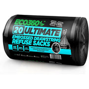 20 Pack Black Drawstring Heavy Duty Bin Liner Refuse Sacks, 80L