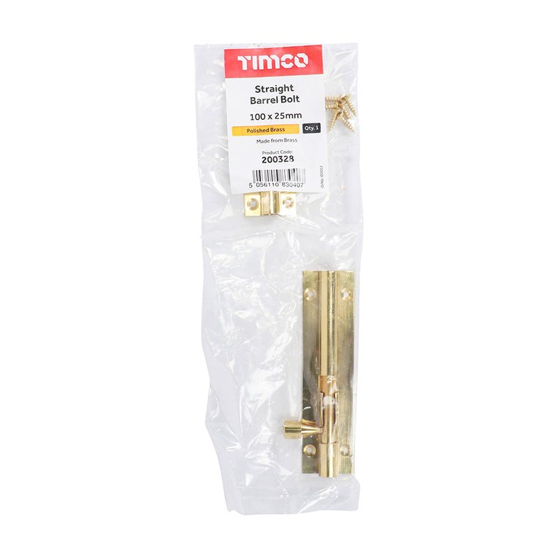 TIMCO Straight Barrel Bolt Polished Brass