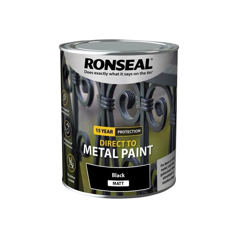 Ronseal Direct to Metal Paint Black Matt 750ml Ronseal - RockBottom Nothampton