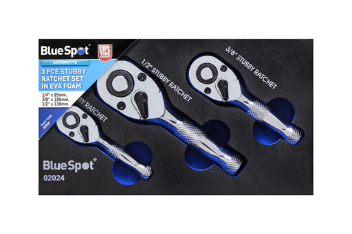 Blue Spot Tools 3 PCE Stubby Ratchet Set In EVA Foam (1/4", 3/8", 1/2")