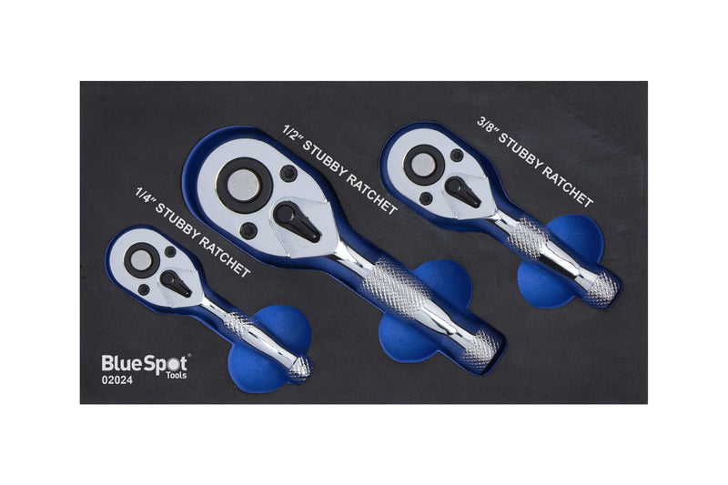 Blue Spot Tools 3 PCE Stubby Ratchet Set In EVA Foam (1/4", 3/8", 1/2")