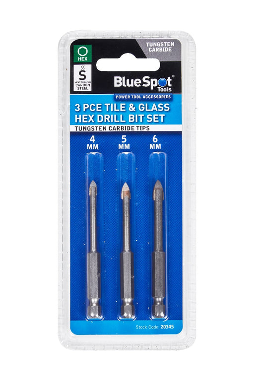 Blue Spot Tools 3 PCE Tile & Glass Drills Hex