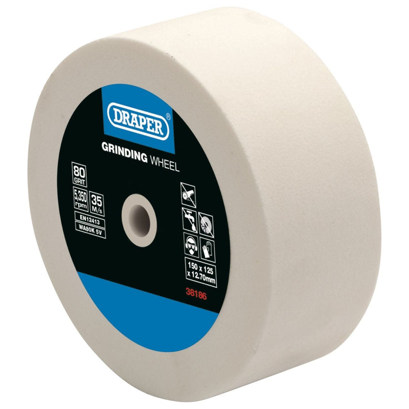 Draper Aluminium Oxide Bench Grinding Wheel, 125 x 50mm, 80 Grit, White 38186 Draper - Town Tools 