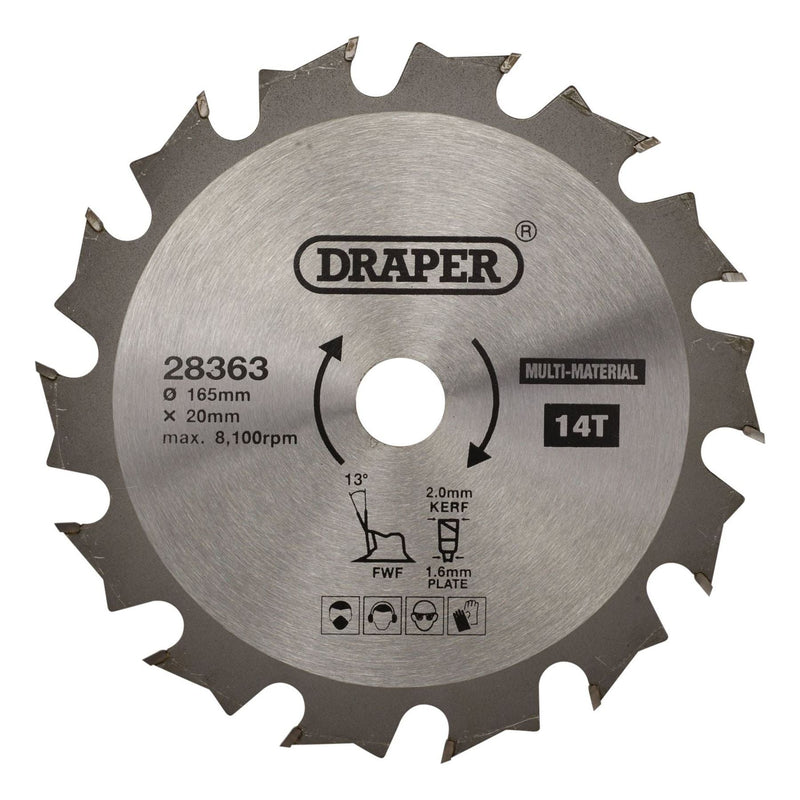 Draper TCT Multi-Purpose Circular Saw Blade, 165 x 20mm, 14T 28363 Draper - Town Tools 