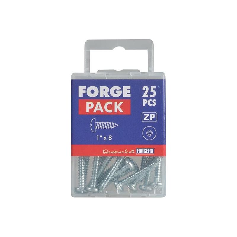 Forgefix Self-Tapping Screw Pozi Compatible Pan Head ZP 1in x 8 ForgePack 25 ForgeFix - RockBottom Northampton